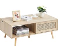 Table basse en rotin VEVOR Table basse rectangulaire en rotin tressé avec plateau MDF, 105 cm Table basse boho moderne à deux niveaux avec étagère ouverte, pour le salon, la chambre à coucher