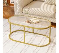Table basse en verre doré pour salon, table centrale ovale en verre avec plateau en verre nervuré et cadre en métal robuste, table d'appoint moderne en verre pour chambre à coucher, bureau à domicile