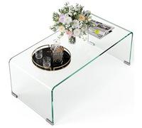 HomCom Table basse rectangulaire, verre trempé 10 mm, bords arrondis, 80x45x35 cm, transparent