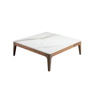Table basse carrée bois noyer et plateau en marbre céramique blanc Mykal