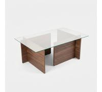 Hanah Home Élégante Table à café en Noyer, 105 x 65 x 40 cm, Plateau en 100% Verre trempé, 100% Panneau de Particules revêtu de mélamine, épaisseur 18 mm, Design élégant et Durable