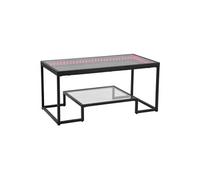 VEVOR Table Basse en Verre Trempé, Table de Salon Rectangulaire à 2 Niveaux, Meuble de Rangement 100x51 cm, avec Étagère Ouverte, Structure Métallique et Éclairage Intégré, pour Bureau Salon