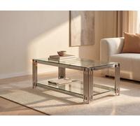 Vente-unique - Table Basse en Verre trempé et Acier Inoxydable - Chromé - NOMELANO