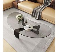 Table Basse en Verre Vintage, Table D’appoint Abstraite Moderne, Base en Bois Massif du Milieu du Siècle Et Dessus en Verre Transparent pour Salon, Pati, Black Feet+Clear Glass, Large