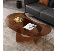 Table Basse en Verre Vintage, Table D’appoint Abstraite Moderne, Base en Bois Massif du Milieu du Siècle Et Dessus en Verre Transparent pour Salon, Pati, Walnut Feet+Brown Glass, Large