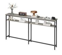 Table basse étroite et longue - 2 niveaux - Gris - Avec espace de rangement - 180 cm - Derrière la table basse pour le salon - Console extra longue pour entrée, couloir et foyer (gris)
