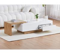 Table basse extensible en MDF avec 1 tiroir et 1 niche - Naturel et Blanc - MANDREA