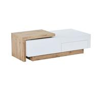 Table basse extensible en MDF avec 1 tiroir et 1 niche - Naturel et Blanc - MANDREA
