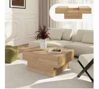 [en.casa] Table Basse Style Intemporel avec Plateau Extensible des 2 Côtés Rangement Pratique Moderne Excellente Stabilité pour Salon Chambre Bureau MDF 80 x 60 x 36 cm Effet Chêne