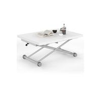 Table basse extensible relevable en table à manger rectangulaire ALTURA 100-160 cm plateau blanc pied chrome