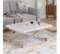 Table basse extensible relevable en table à manger rectangulaire ALTURA 100-160 cm plateau blanc pied chrome