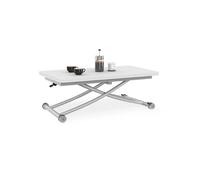 Table Basse 2-En-1 Relevable En Table À Manger 6-8 Personnes Plateau Portefeuille Urbana Plateau Blanc Pied Chrome Blanc