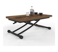 IDMarket - Table Basse Extensible relevable en Table à Manger rectangulaire Urbana Plateau Bois foncé Pied Noir Design Industriel