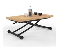 Table basse 2-en-1 relevable en table à manger 6-8 personnes plateau portefeuille urbana bois et noir design industriel