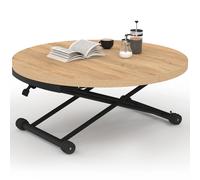 IDMarket - Table Basse Extensible relevable en Table à Manger Ronde ALTURA 100-150 cm Bois et Noir Design Industriel