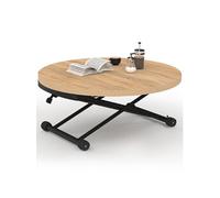 IDMarket - Table Basse Extensible relevable en Table à Manger Ronde ALTURA 100-150 cm Bois et Noir Design Industriel