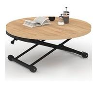 IDMarket - Table Basse Extensible relevable en Table à Manger Ronde ALTURA 100-150 cm Bois et Noir Design Industriel
