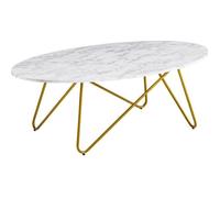 Table Basse - FINEBUY - Blanc - 120 x 60 cm - Aspect Marbre - Ovale