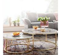Table basse FineBuy Ensemble de 2 tables basses blanches aspect marbre Table de salon ronde