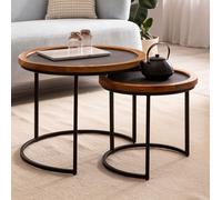 Table basse FineBuy Set de 2 tables de salon rondes en bois / aspect pierre Table de salon