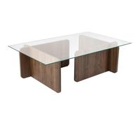 Table basse - FLAVIO - Venezia Walnut - Rectangulaire - Verre trempé et panneaux de particules - Style moderne - 105x65x30 cm