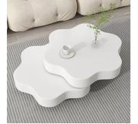 Table Basse Fleur Moderne pour Salon, Table Basse Blanche Crème Pivotante 360°, Table Basse Transformable Design, 74,8 x 67,5 x
