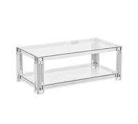 Table Basse FLUTE Rectangle Double Plateau Verre Trempé Transparent Structure Chrome 120x60x45cm