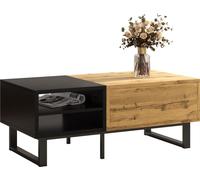 Table basse Fortuna Lai, table de salon avec structure en blocs de couleur, avec compartiments et tiroirs, pieds en métal