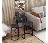 Table basse Frederiksværk Table d'appoint (lot de 3) Table de salon ronde noire aspect marbre Table de salon