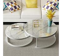 Table Basse Gigogne Ensemble De 2, Table D'appoint Moderne, Tables Basses Empilables Rondes en Verre Trempé Texture Marbre, Table De Canapé De Salon, Cadre en Métal, pour Bureau De Balcon De