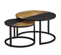 Table basse gigogne FineBuy en bois massif et pierre de manguier - Design moderne - Noir