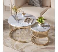 Table basse gigogne - HOFURNI - Rond - MDF finition marbrée - Or - 2 pièces - 30 kg