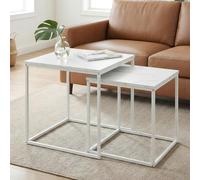 Table basse gigogne lot de 2 carrées - Tables d’appoint style loft industriel, design 2-en-1 emboîtable, surface anti-rayures, pour salon, 50 cm et 45 cm, effet marbre blanc avec pieds blancs