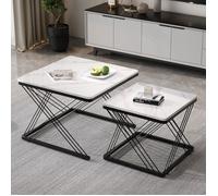 Table basse gigogne Lot de 2,Style moderne,Table basse de salon carré,60x60x45+45x45x40cm Blanc brillant