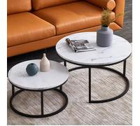 Table Basse Gigogne Moderne avec Plateau en Marbre - DREAMMESPACE - Rond - Blanc et Noir