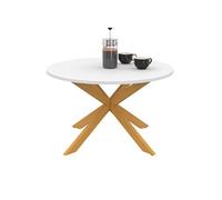 IDMarket Table basse Gisele ronde 70 cm – plateau blanc, pied araignée effet bois