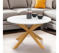 IDMarket Table basse Gisele ronde 70 cm – plateau blanc, pied araignée effet bois