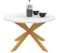 IDMarket Table basse Gisele ronde 70 cm – plateau blanc, pied araignée effet bois