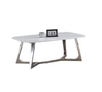 Table Basse GOSSIP Inox plateau en Granite Marbré Blanc 120x70 cm - Chrome