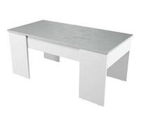 Habitdesign Table basse relevable pour salon ou salle à manger Blanc « Artik » et gris ciment, dimensions : 100 cm (largeur) x 50 cm (profondeur) x 45-56 cm (hauteur). Modèle LC