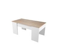 Table basse GOTHAM avec plateau relevable et rangement - Blanc et Bois
