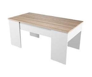Table basse GOTHAM avec plateau relevable et rangement - Blanc et Bois Blanc/bois G