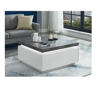 Table basse HALO II - 2 tiroirs - MDF laqué - Avec LEDs - Blanc et Béton