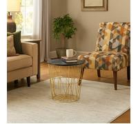 TABLE BASSE HARRISA - MARBRE NOIR / STRUCTURE DORÉE - STYLE MODERNE GLAMOUR