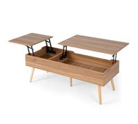 Table basse - HELLOSHOP26 - 110x49x42 cm - 2 plateaux relevables - 2 compartiments cachés - Bois massif marron