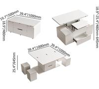 Table Basse Homary Blanche à Plateau Relevable avec Rangement Caché, 3-en-1, Table Centrale Moderne Pliante avec 4 Tabourets et Roulettes Verrouillables