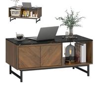 HOMCOM Table Basse, Table de Salon avec Plateau Effet marbre, 2 Portes et 2 Compartiments Ouverts, Cadre en Acier, Style Moderne, pour Salon, Bureau, 100 x 50,8 x 45,7 cm, Noyer