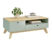 Table basse - HOMCOM - rectangulaire - tiroir, porte et compartiment ouvert - MDF - 100x50x40cm - vert clair et chêne