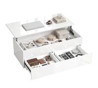 Table Basse HOMCOM réglable en Hauteur, Table de Salon avec Plateau relevable, 2 tiroirs et Espace de Rangement caché, Table Basse pour Salon, Blanc Brillant