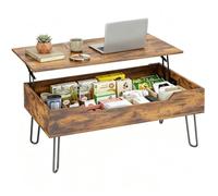 Table basse - HOMCOM - relevable, industrielle, grand rangement caché, hauteur réglable - acier, bois - 95x50x40cm - marron rustique